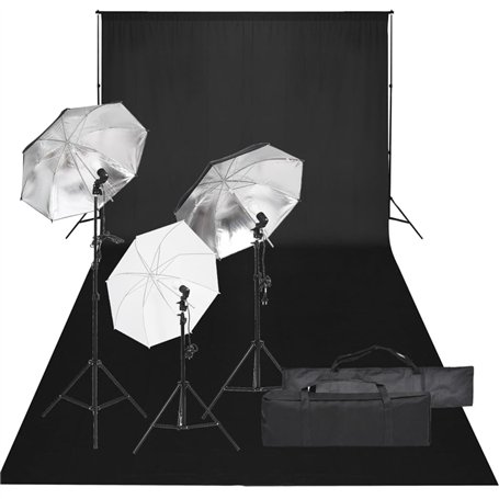 vidaXL Kit de Studio Photo avec Éclairage et Toile de Fond Lumière de Photographie Système de Fond Kit de Support de Fond Sac de