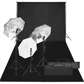 vidaXL Kit de Studio Photo avec Éclairage et Toile de Fond Lumière de Photographie Système de Fond Kit de Support de Fond Sac de