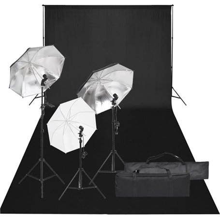 vidaXL Kit de Studio Photo avec Éclairage et Toile de Fond Lumière de Photographie Système de Fond Kit de Support de Fond Sac de