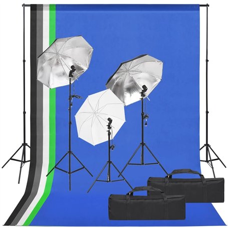 vidaXL Kit de Studio Photo avec Éclairage et Toile de Fond Lumière de Photographie Système de Fond Kit de Support de Fond Sac de