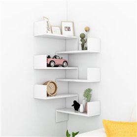 VidaXL Étagère murale d'angle 2pcs Blanc brillant 40x40x50cm Aggloméré