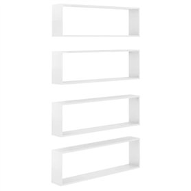 Mensole Parete a Cubo 4 pz Bianco Lucido 100x15x30cm Truciolato