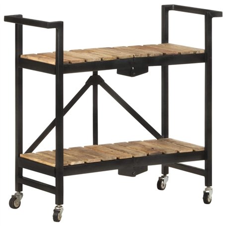 vidaXL Desserte de cuisine en bois de manguier massif avec structure en acier revêtu par pulvérisation - Design pliable - 2 comp