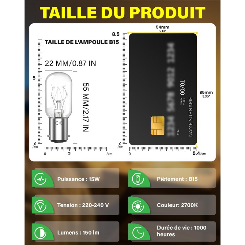 Image secondaire de Klarlight ampoule machine a coudre 15w, ampoule baionnette variable, T22 B15 ampoule 15w pour machine à coudre, veilleuse, lampe