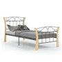 vidaXL Cadre de lit simple – Structure en métal noir durable avec bois de chêne massif 90 x 200 cm – Idéal pour la chambre à cou