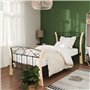 vidaXL Cadre de lit simple – Structure en métal noir durable avec bois de chêne massif 90 x 200 cm – Idéal pour la chambre à cou