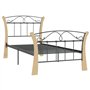 vidaXL Cadre de lit simple – Structure en métal noir durable avec bois de chêne massif 90 x 200 cm – Idéal pour la chambre à cou