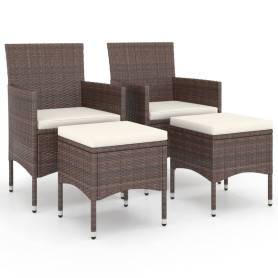 vidaXL Lot de 4 tabourets de jardin en polyrotin Marron