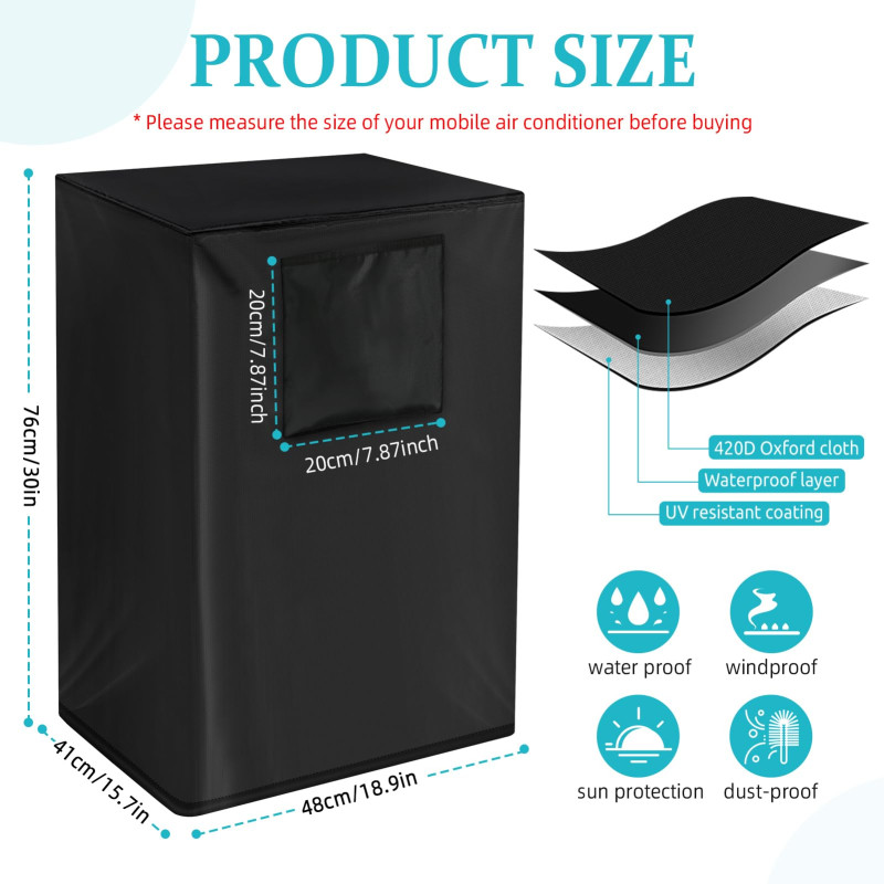 Image secondaire de Ayixiwarz Housse de protection universelle pour climatiseur portable, imperméable, anti-poussière - 48 x 41 x 76 cm - Noir