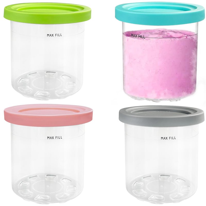Gentpovth Lot de 4 Récipients à Crème Glacée de Rechange, Accessoires pour Ninja Ice Creami Maker, Passe Au Lave-Vaisselle Conte