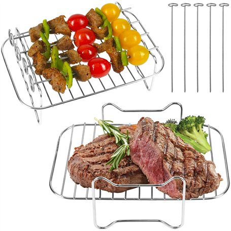 NathrBTV 2 Piece Air Fryer Accessories Convient pour Ninja AF300EU AF400EU avec 5 porte kebab Friture double panier compartiment