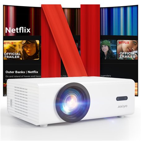Videoprojecteur 4K 【Netflix Officiel/Auto Focus/Keystone】 600 ANSI AKIYO O9 Retroprojecteur avec WiFi et Bluetooth 1080P Natif