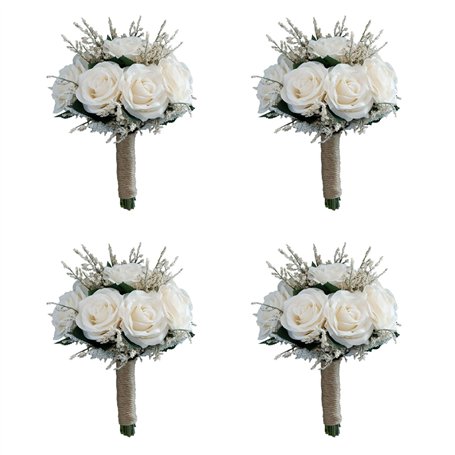 SAROAD Lot de 4 bouquets de roses artificielles pour mariage