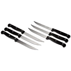 Lot de 6 Couteaux à Steak 3 Rivets Acier Inoxydable/ABS Noir, 19 cm