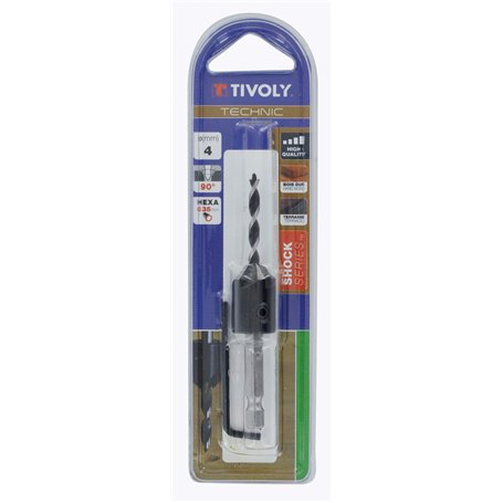 Tivoly 11900620300 Meche et Fraise, Queue Cylindrique, Foret Ø 3mm, Fraise à Noyer 90°