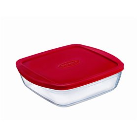 Ôcuisine Cook&Store Boîte carrée 25 x 22 x 7 cm / 2,2 l Transparent + Couvercle Rouge