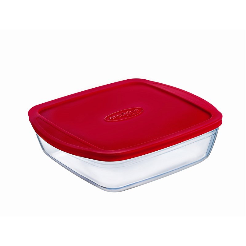Ôcuisine Cook&Store Boîte carrée 25 x 22 x 7 cm / 2,2 l Transparent + Couvercle Rouge