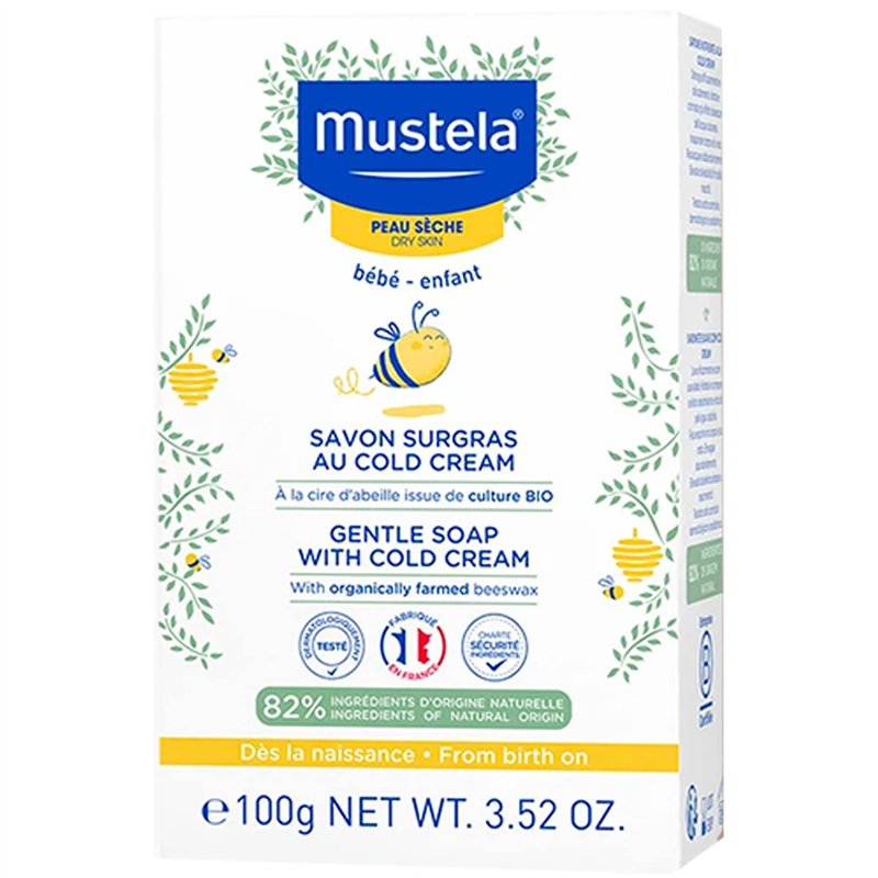 Mustela Savon Nourrissant CC, Cold Cream Naturel, Visage et Corps, Bébé et Toute la Famille - Nettoyant doux idéal pour les peaux