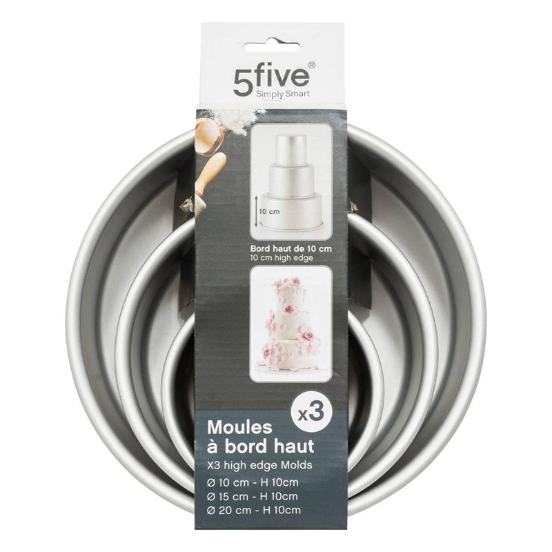 Image secondaire de 5five - lot 3 moules à gâteaux bord haut en aluminium