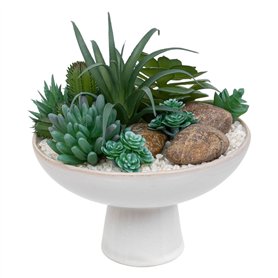Atmosphera - Composition Plantes Grasses artificielles h20cm Blanc