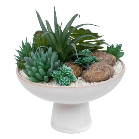 Atmosphera - Composition Plantes Grasses artificielles h20cm Blanc