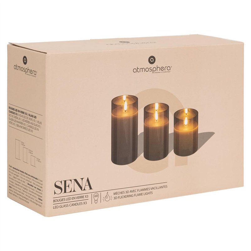 Image secondaire de Atmosphera - Coffret 3 bougies led sena verre ambre d75cm