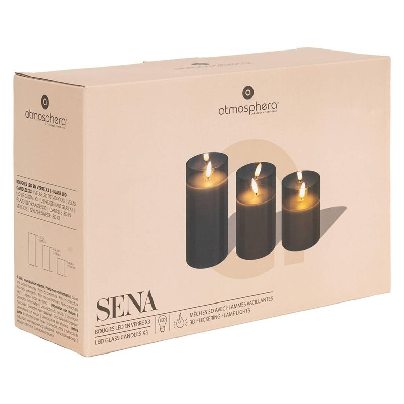 Image secondaire de Atmosphera - Coffret 3 bougies led sena noir h10 12 15cm