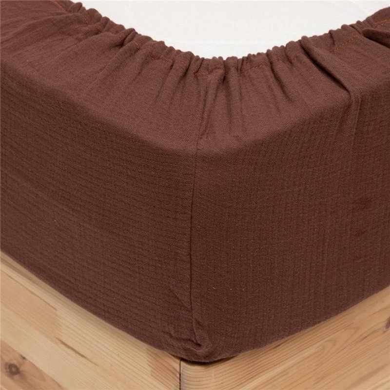 Image secondaire de Atmosphera - Drap Housse Flora Gaze de Coton Marron 140x190cm