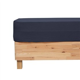 Atmosphera - Drap Housse Flora Gaze de Coton Bleu 160x200cm