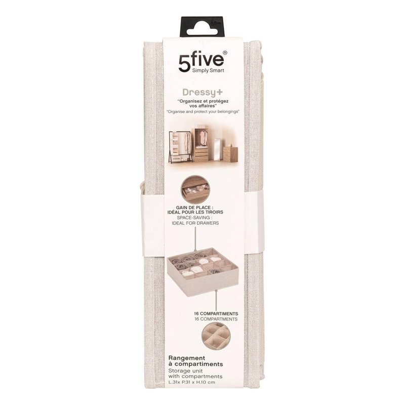 Image secondaire de 5five - rangement tiroir groomy 16 compartiments beige 31x31cm