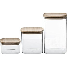 Five - Lot de 3 Bocaux empilables en Verre avec Couvercle en Bois