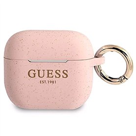Guess Coque de Protection en Silicone pour Apple AirPods 3 Motif Paillettes Rose