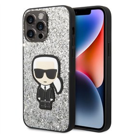Karl Lagerfeld KLHCP14XGFKPG Coque de Protection Rigide pour iPhone 14 Pro Max 6,7" Argenté/argenté