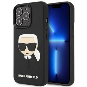 KARL LAGERFELD KLHCP14LKH3DBK Coque pour iPhone 14 Pro 6,1" Noir Coque Rigide 3D en Caoutchouc Motif tête de Karl
