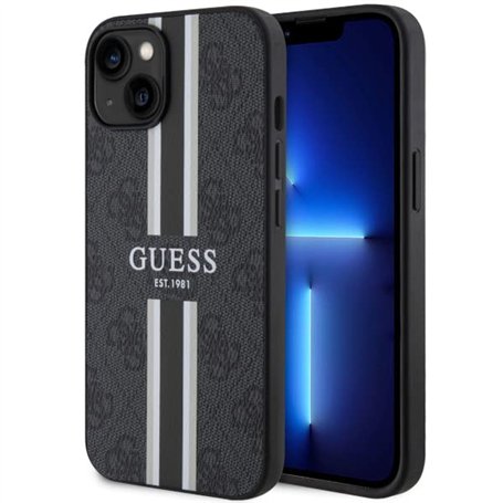 Guess GUHMP14MP4RPSK Coque Rigide pour iPhone 14 Plus 6,7" Noir à Rayures imprimées 4G