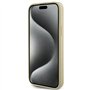 Guess GUHCP15SPS4DGPD Coque pour iPhone 15 6,1" Doré Rigide Cuir 4G Metal Logo Strass