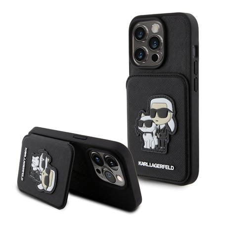 CG Mobile Karl Lagerfeld Saffiano Étui Rigide avec Fentes pour Cartes et Support Karl Legerfeld