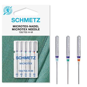 SCHMETZ Aiguilles pour machines à coudre | 5 Aiguilles Microtex | 130/705 H-M | Grosseur d'aiguille 2x 60/8, 2x 70/10 et 1x 80/1