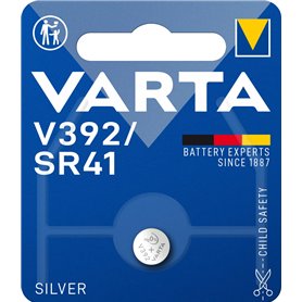 VARTA Piles Bouton V392/SR41 oxyde d'argent, lot de 1, Silver Coin, 1,55V, emballage sécurisé pour les enfants, pour montres, cl