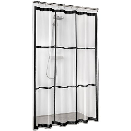 Sealskin Brix, Rideau de douche PEVA, Transparent, Noir, 180 x 200 cm