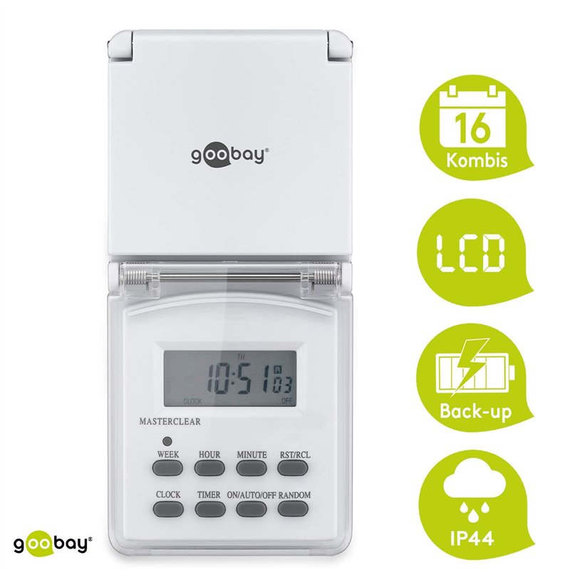 Image secondaire de Goobay 51301 Minuteur Numérique IP44, Blanc, Fiche Allemande
