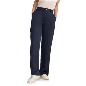 STREET ONE Droite en Satin-Coupe Décontractée, Bleu Foncé, 38W x 32L Femme