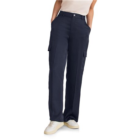 STREET ONE Droite en Satin-Coupe Décontractée, Bleu Foncé, 38W x 32L Femme