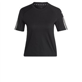 adidas Femme Train Essentials Train Cotton 3-Stripes Crop Tee, Black/White, S