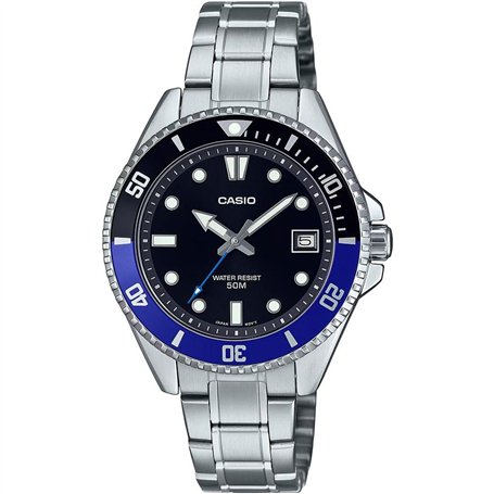 Casio Montre à Quartz pour Femme en Acier Inoxydable avec Cadran Noir MDV-10D-1A2VDF, Noir, Bracelet