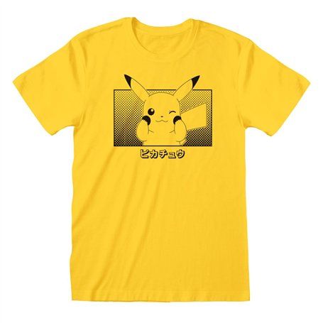 Pokémon T-Shirt à Manches Courtes Unisex Pikachu Katakana Jaune