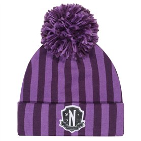 Heroes Inc. Wednesday Bonnet à pompon avec logo Nevermore Violet, violet, Taille unique