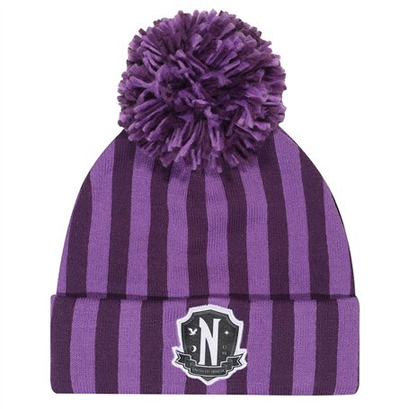 Heroes Inc. Wednesday Bonnet à pompon avec logo Nevermore Violet, violet, Taille unique