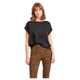 Vila Viellette S/S Satin Top/Su-Noos T-Shirt, Noir, 34 Femme