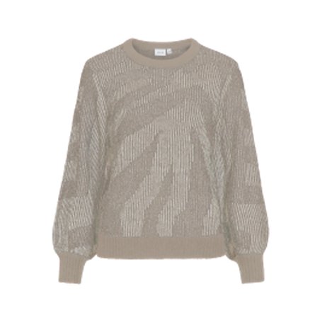Vila O-Neck Knit Top/BF Vipinna L/S Haut en Tricot Jacquard à col Rond, Mélange Naturel, S Femme